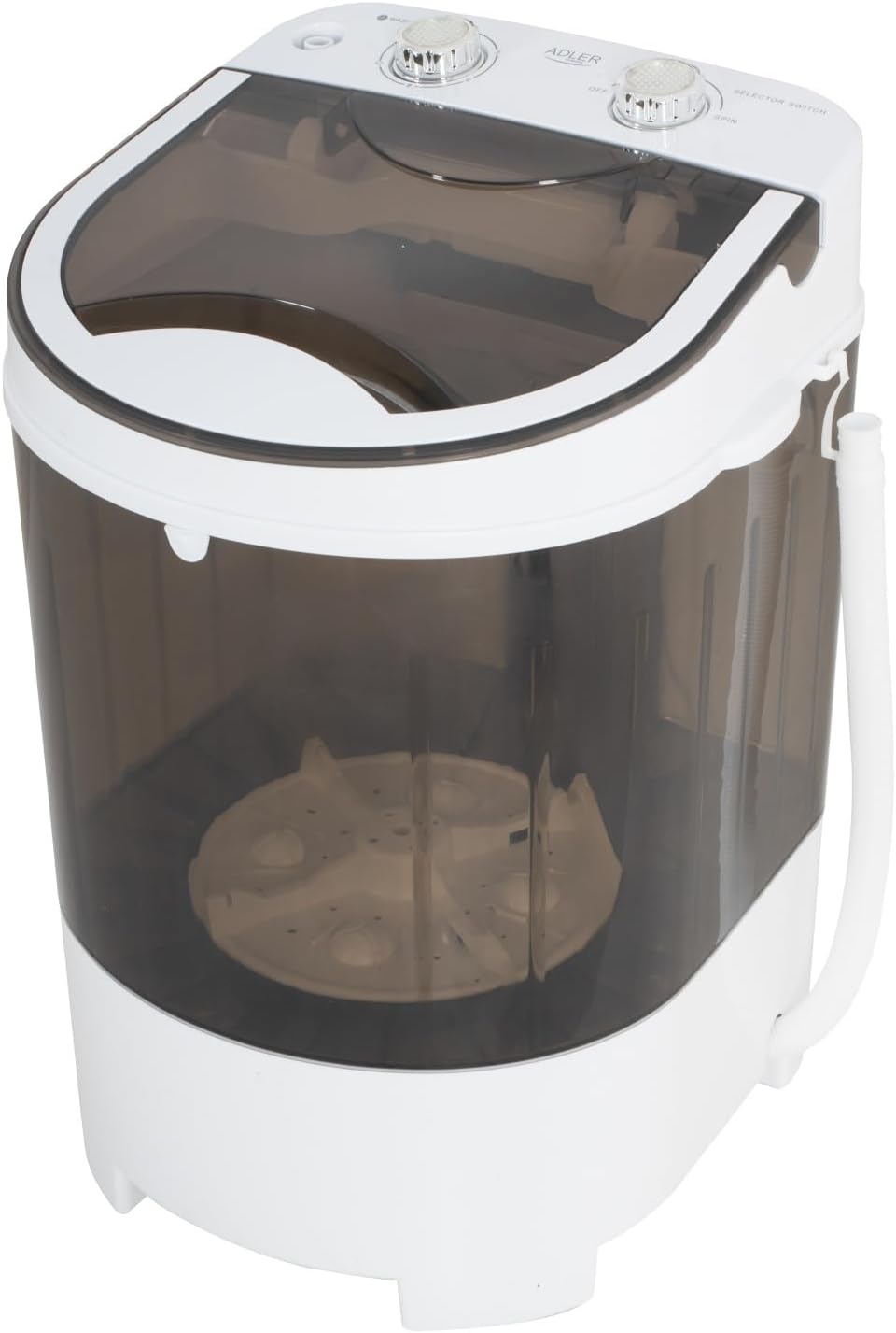 ADLER Waschmaschine, 4 kg, 2 kg, Weiß/Braun, AD 8056 mit Schleuderfunktion /, Kompakte für kleine Wohnungen, Reisen und Ferienwohnungen