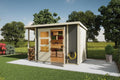 Gerätehaus Chillroi, 19 mm, Terragrau/Creme, Karibu Gartenhaus Multi Satteldach mit Schrank