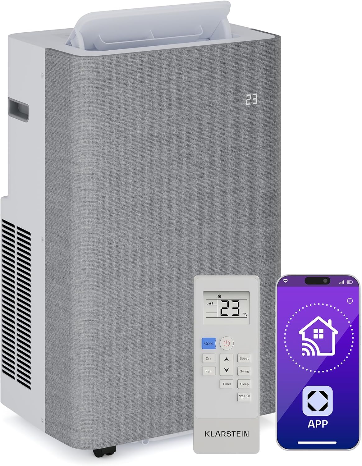 Klarstein Klimaanlage, 51 m, Grau, AireLux Mobile, 14.000 BTU, Für Räume bis ², App & Sprachsteuerung, 4-in-1 Kühlung