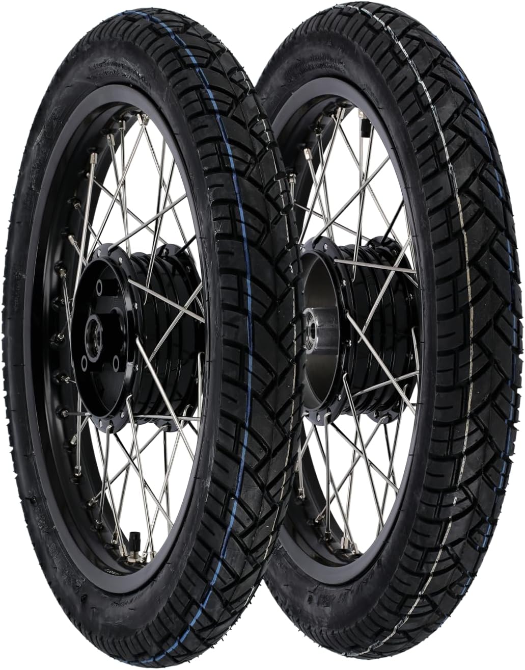 AKF Räder, Schwarz/Silber, Set: 2 Komplett 1, 6x16' Alufelge, Nabe - eloxiert Schwarz + Edelstahlspeichen + Reifen Vee