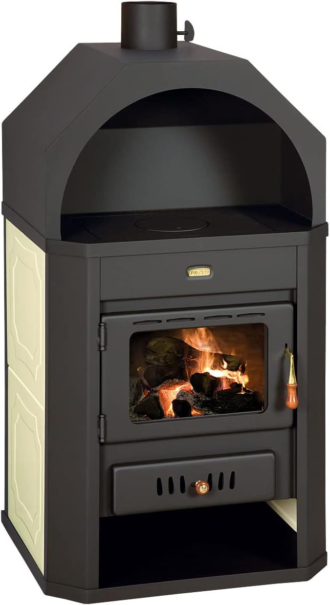 Prity Kaminofen, 7.2 kW, Schwarz/Beige, mit Kessel W17, 15.9+
