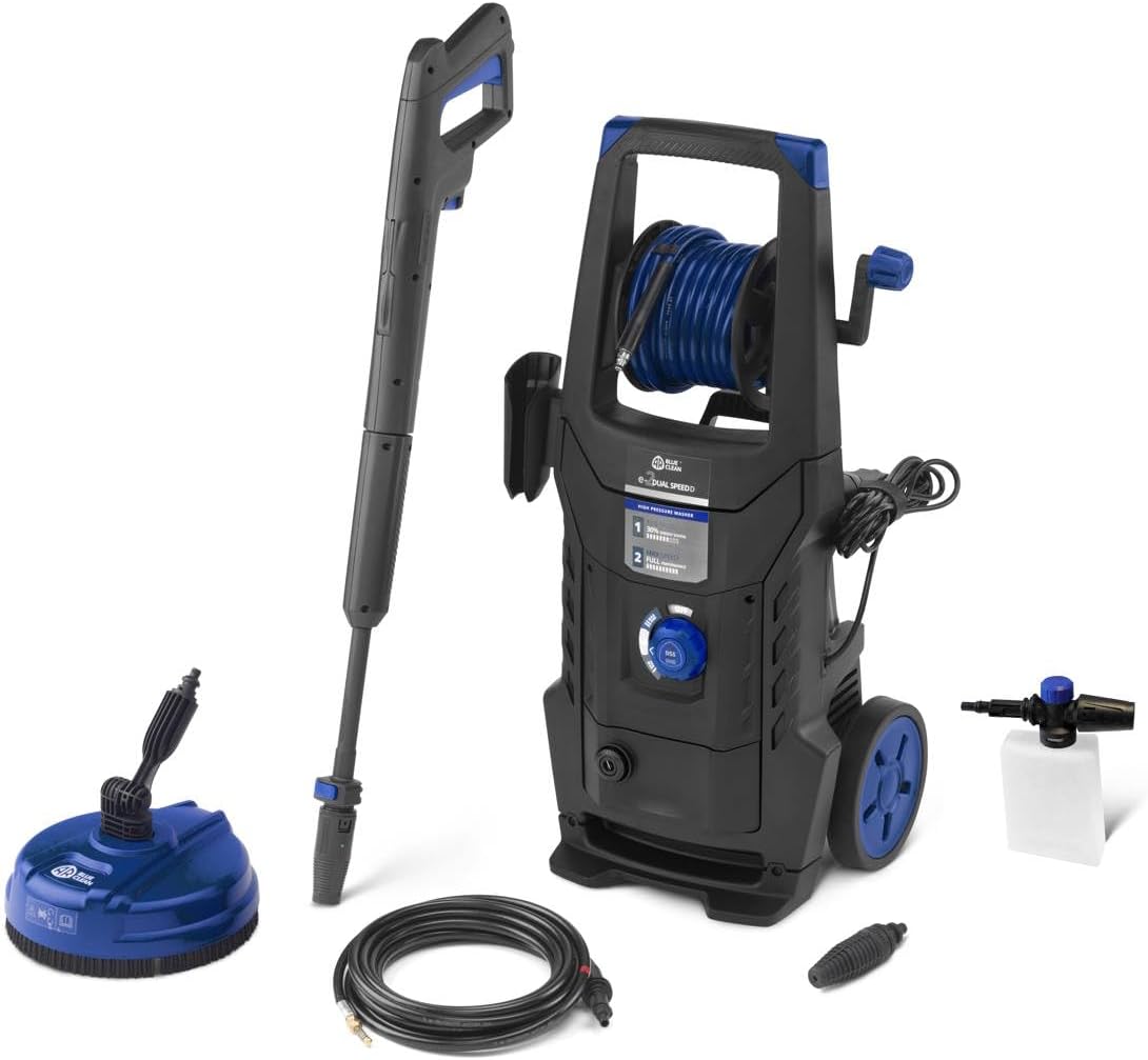 AR Blue Clean Hochdruckreiniger, 160 bar, 2200 W, 460 l, Schwarz/Blau, e-2DUALSPEED D mit Dual Speed System, Rohrreinigersonde und Patio er (