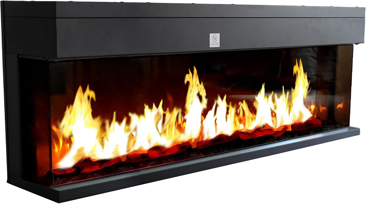 Chemin'Arte Elektrokamin, 2000 W, Schwarz, Elektrischer Einbaukamin 3D LED Flammeneffekt -, 3 Seiten - 12 Flammenfarben - Wandkam