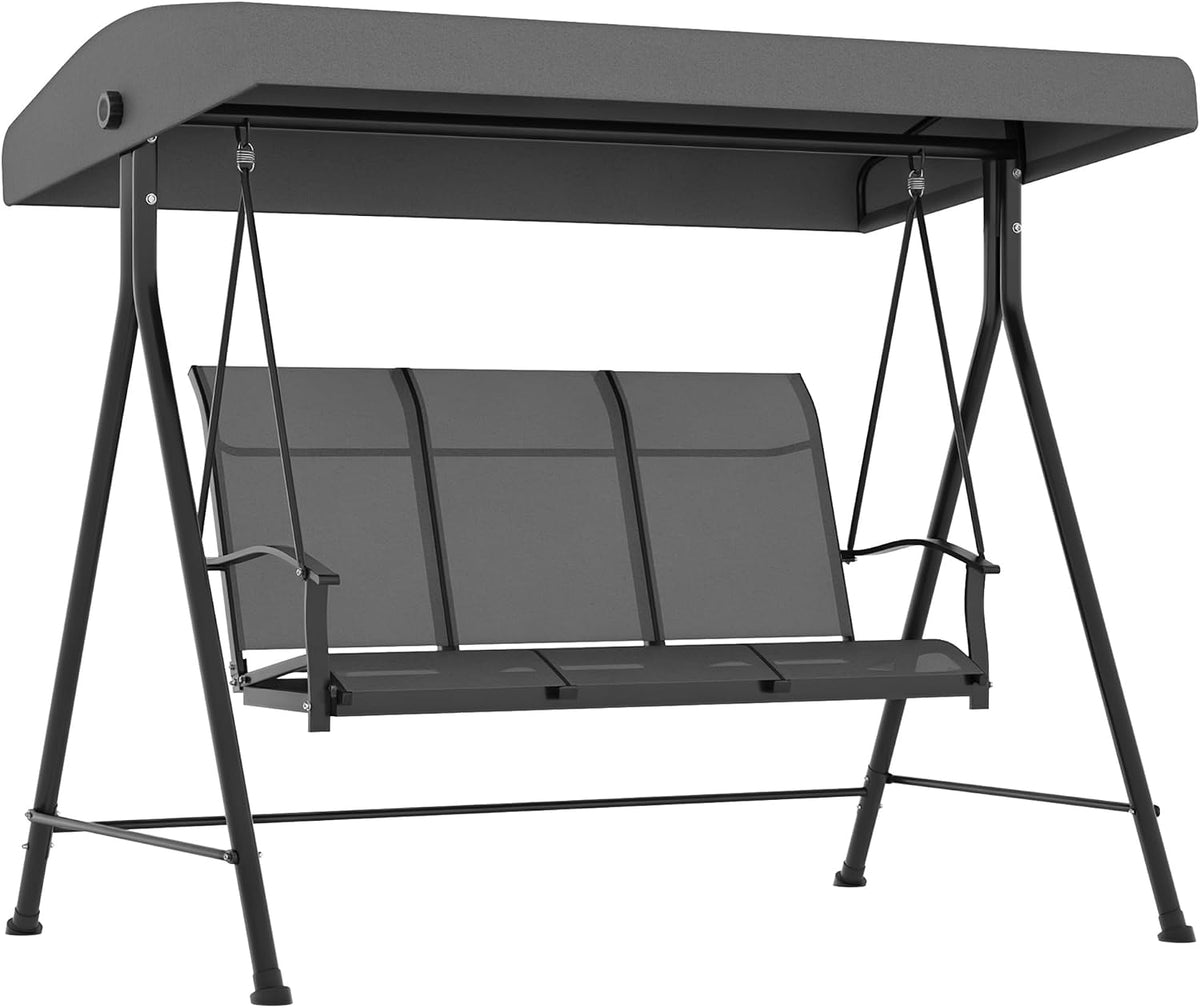 Outsunny Hollywoodschaukeln, 200 x 133 x 176 cm, 240 kg, Dunkelgrau, Hollywoodschaukel 3-Sitzer, Gartenschaukel mit Verstellbarem Dach