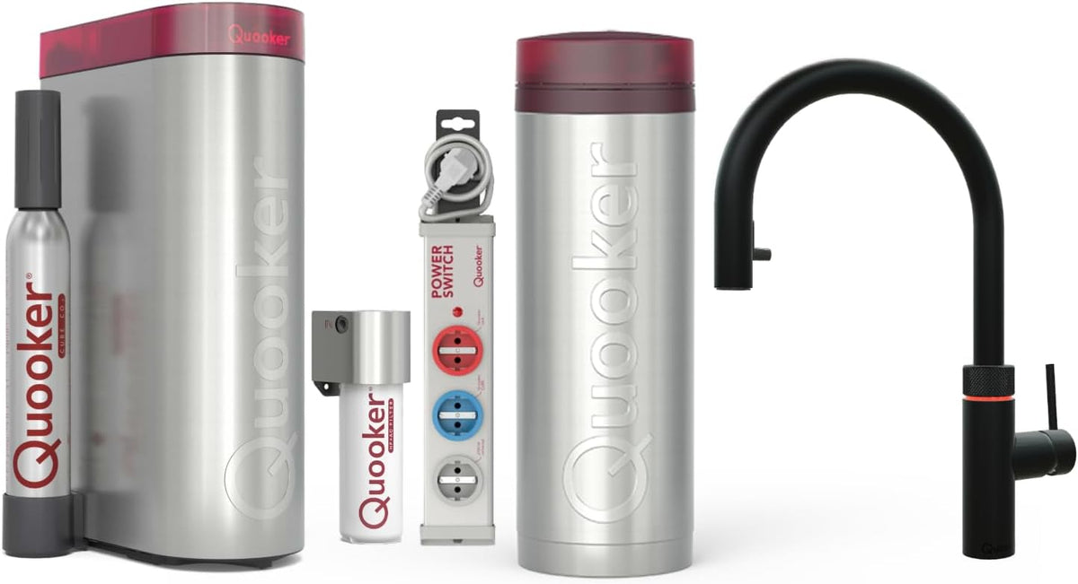 Quooker Heißwasserspender, Silber/Schwarz, Flex mit Reservoire PRO3 incl. CUBE, CUBE-Filter, und Lastenwechsler (schwarz)