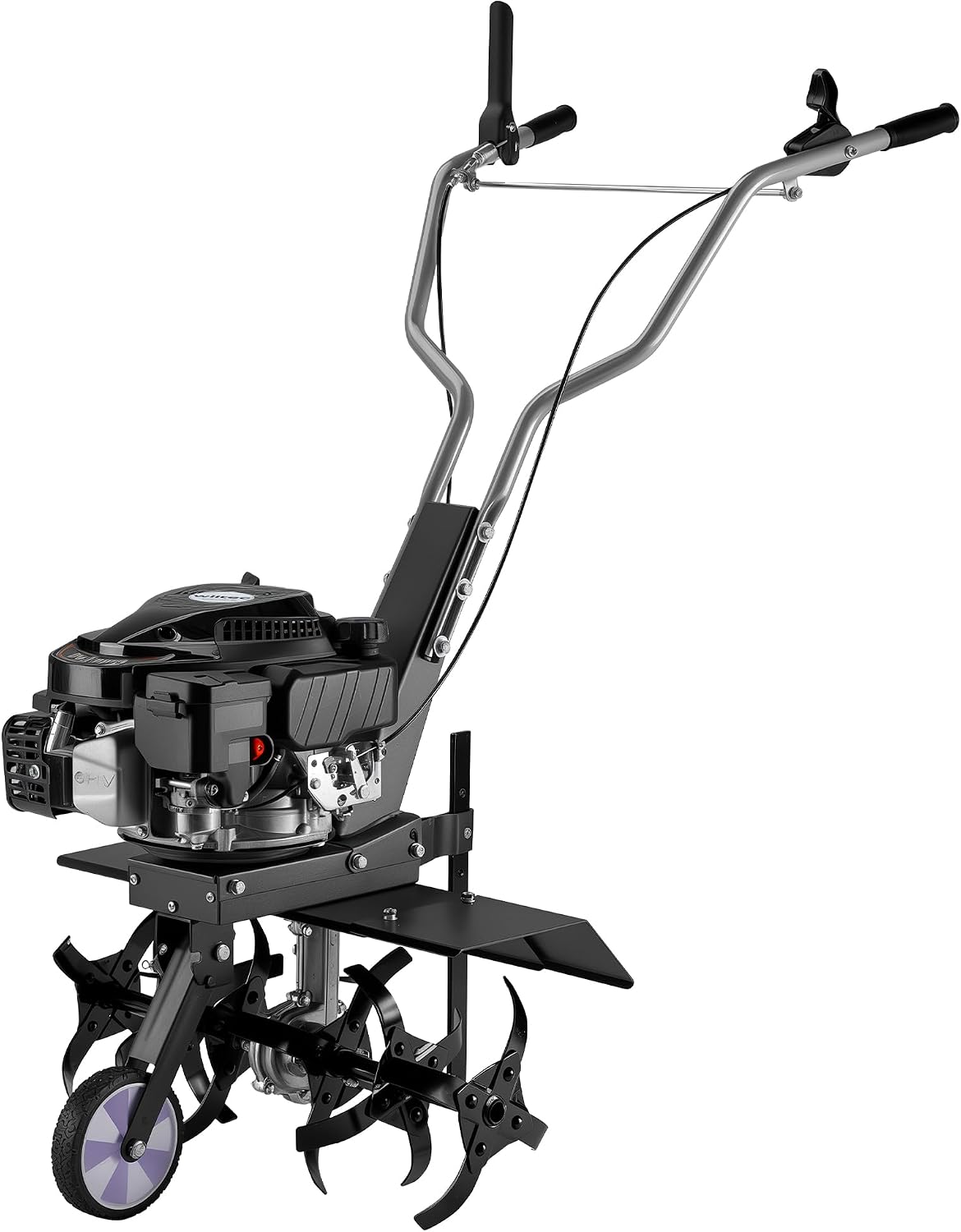 Wiltec Motorhacken, 60 cm, Schwarz/Silber/Lila, Benzin Bodenhacke Arbeitsbreite, Gartenhacke mit Motor 144 CCM