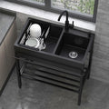 SUKORI 1Becken, 304 Edelstahl, Schwarz, freistehend Edelstahl Spültisch 2 Becken, Outdoor Spüle Mit Unterschrank
