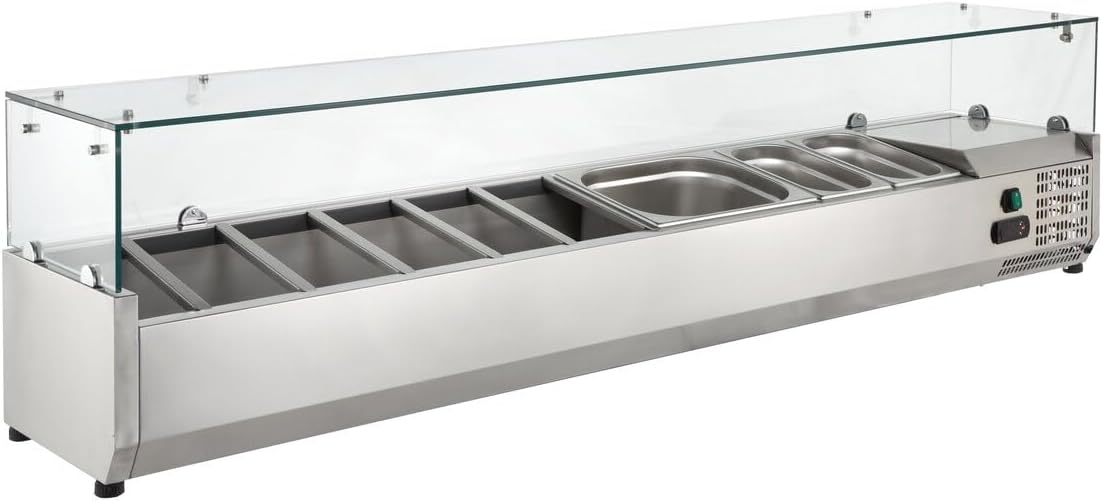 Wohnzimmerschrank GastroHero, Silber/Klar, Kühlaufsatz VRXH1800/330, 9x GN 1/4, Edelstahl, mit Glasaufsatz, Kühlaufsatzvitrine für Gastronomie