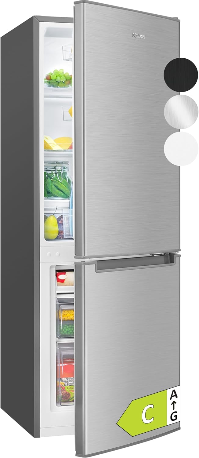 Bomann Kühl-Gefrierkombination, 143 cm, 40 dB, 173 L, Silber/Weiß/Schwarz, ® Kühlschrank mit Gefrierfach, Energieklasse C