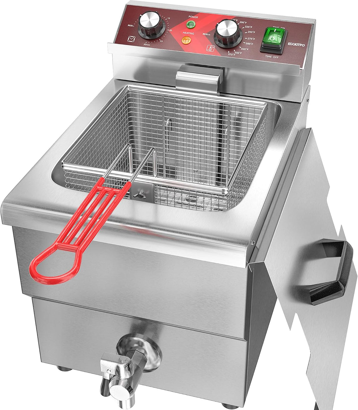 EGGKITPO Heißluftfritteuse, 3000 W, 12 l, 220 V, Silber/Rot, Fritteuse Große elektrische Fritteuse mit Ölablass
