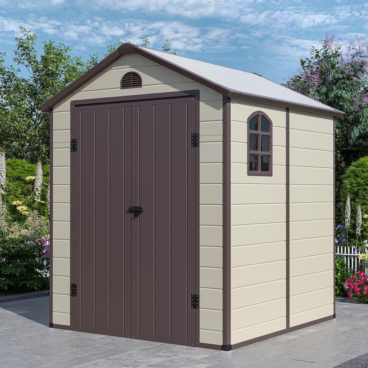 Gerätehaus COSTWAY, 192x190x226 cm, 2 L, PVC, Metall, Beige/Braun, Gartenhaus Metall und Kunststoff, Geräteschuppen Gartenschuppen Outdoor