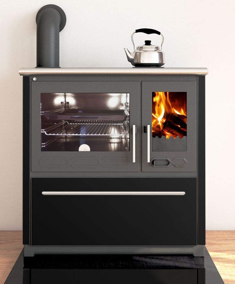 JUSTSWAGDDEEFF Kachelöfen, 8 kW, Schwarz, EEK A+ Küchenofen Holzherd Plamen 850, Linke Version - Dauerbrandherd