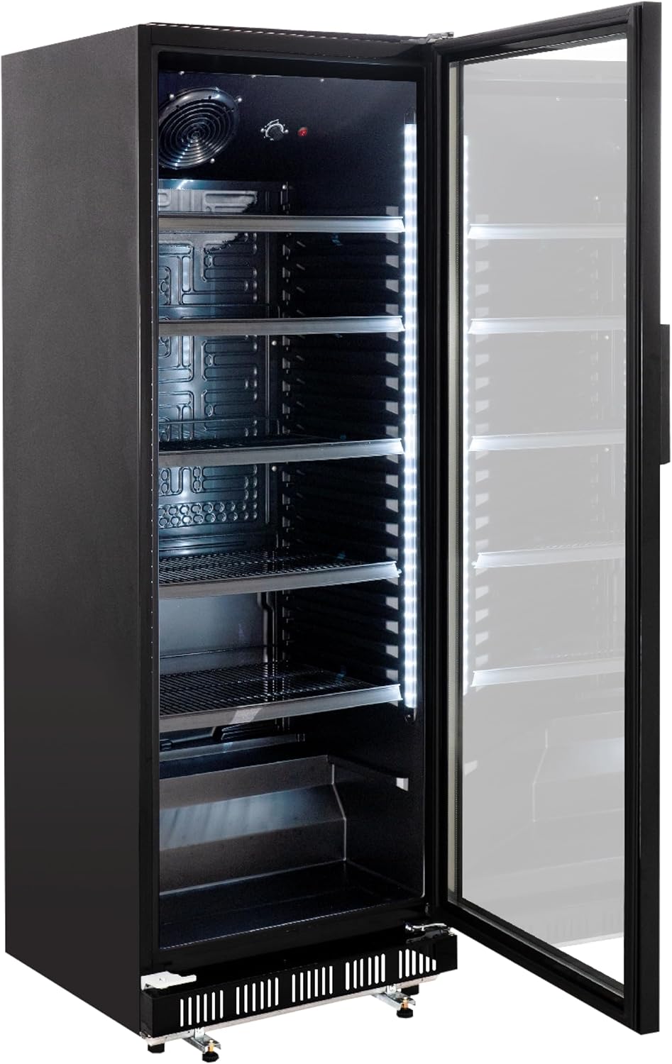 GastroHero Getränkekühlschrank, 360 L, Schwarz, GK-360BB, Flaschenkühlschrank mit Glastür & LED, abschließbar, Bierkühlschrank