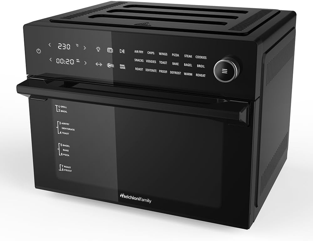 Melchioni Heissluftfritteuse, 30 Liter, Schwarz, Family, Heißluftfritteuse mit Kapazität BENEDETTA, Digitales Display