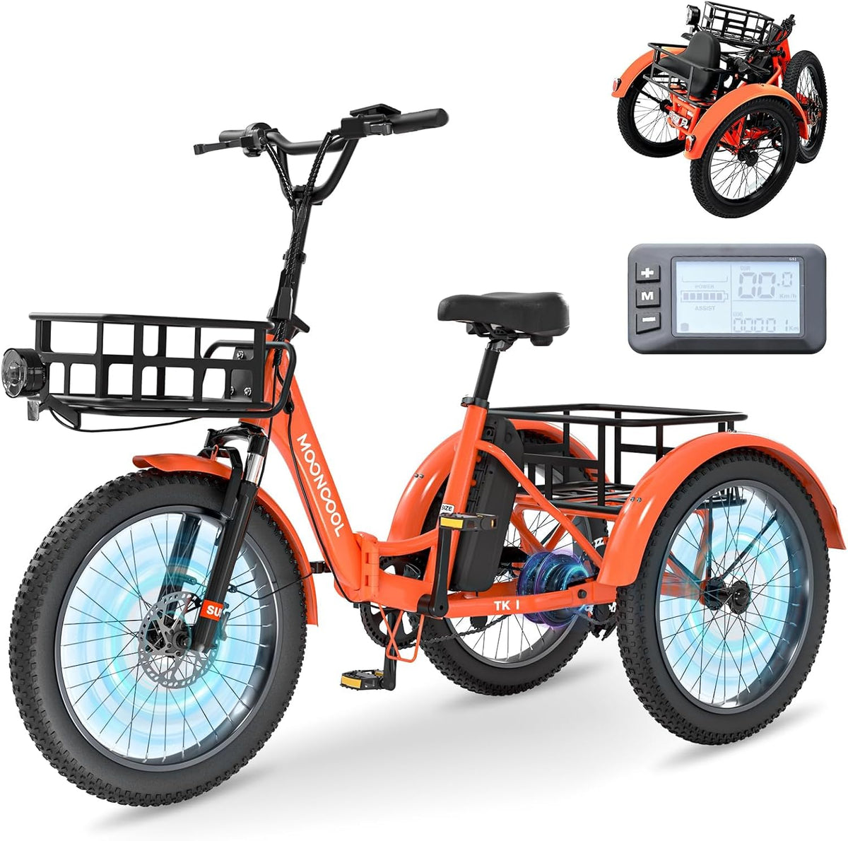 MOONCOOL Fahrrad, 20AH, 250 W, 36 V, Orange, Bike, E Bike Klapprad, 20' E Bike Herren Damen Mit Akku, Motor Elektro