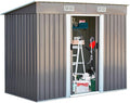 Gerätehaus GOPLUS, 238 x 131 x 181 cm, 4 L, Grau/Weiß, Metall, Geräteschuppen mit 2 Schiebetüren & üftungsfenster &