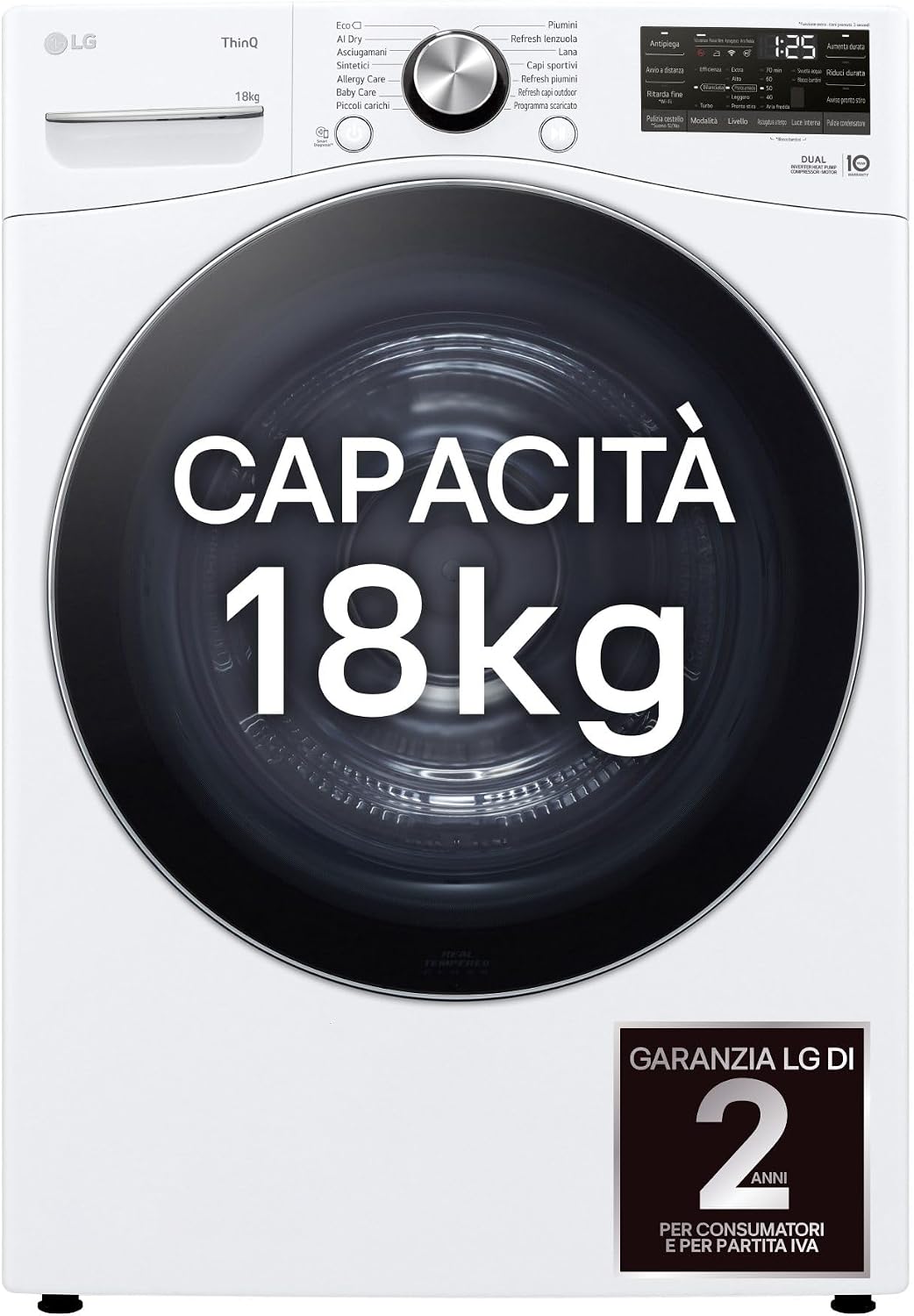 LG Wäschetrockner, 18 kg, Weiß, RH18U8AVCW Smart, Klasse A+++, Wärmepumpe Dual Inverter, Motor Direct Drive, künstliche Intelligenz AI Dry