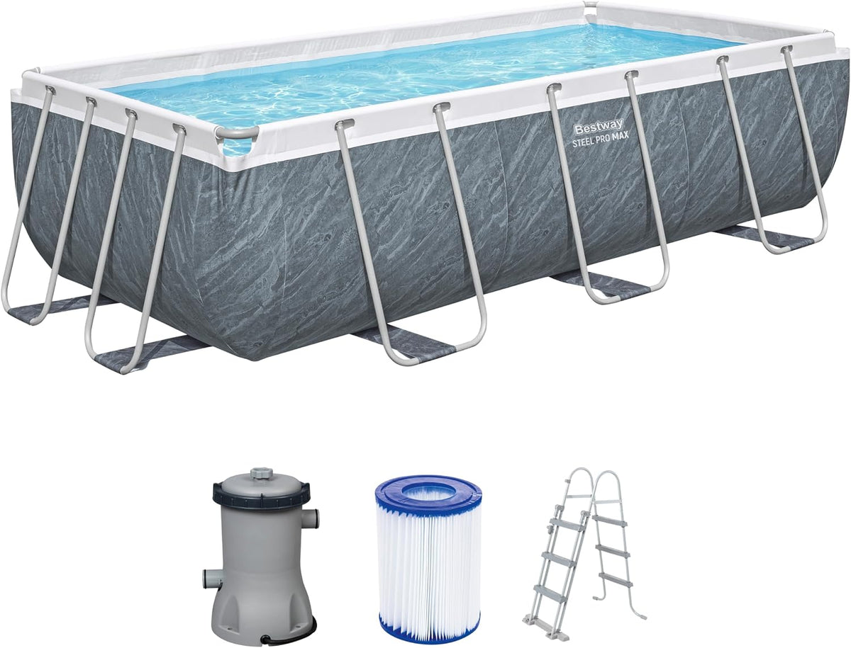 Bestway Stahlrahmenpool, 404 x 201 x 100 cm, Fassungsvermögen 6.478 Liter (90 % Befüllung)., Grau/Weiß