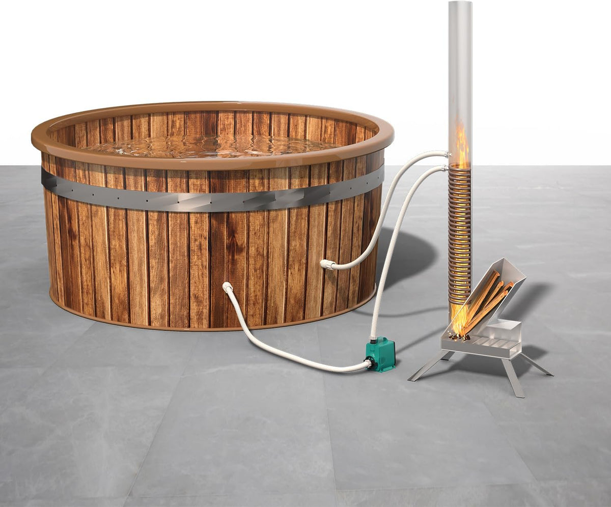 ECOPOOLTECH Kaminofen, Braun/Silber, ECO POOLTECH Poolheizung Holz, Wärmepumpe Pool mit Brennholz aus Titan Outdoor Warmwasser