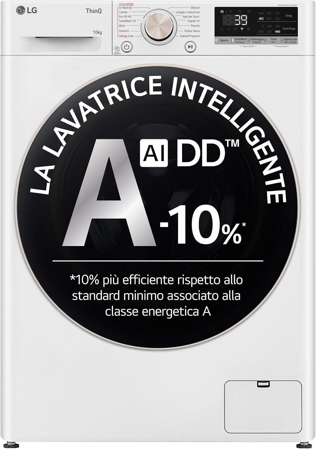 LG Waschmaschine, 10 kg, Weiß, AI DD F4R7010TSWG, Frontlader, Serie R7, Klasse A -10%, 1400 Umdrehungen, TurboWash 360