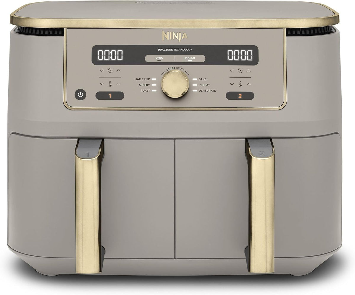 Ninja Heissluftfritteuse, 9,5 L, Stein/Gold, Dual Zone Digital Air Fryer, 2 Schubladen, 6-in-1, Heißluftfritteuse