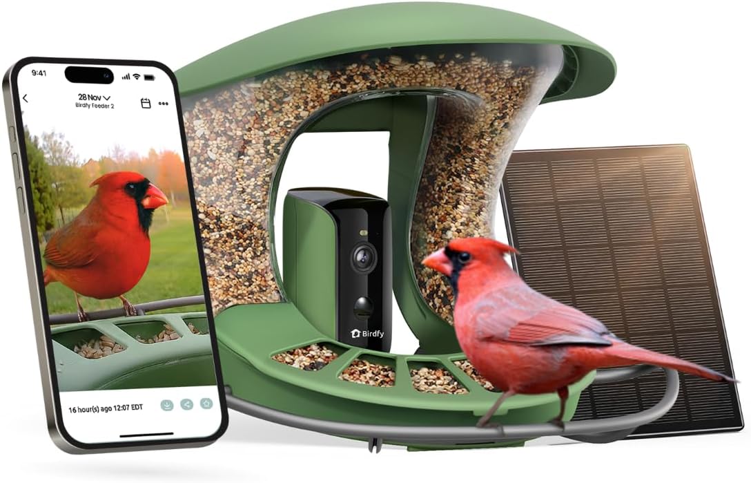 Birdfy Kamera, Grün, 2 Base Vogelfutterhaus mit und App, 1080P Wireless Futterstation mit Farbnachtsicht, Live Vogelbeobachtung