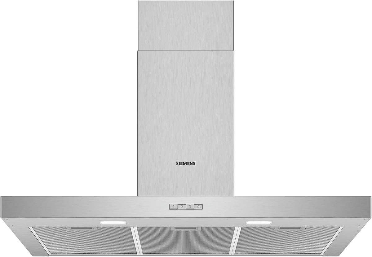 SIEMENS Dunstabzugshaube, 90 cm, Edelstahl, LC94BBC50 iQ100, Wandhaube, Metall-Fettfilter, LED-Beleuchtung