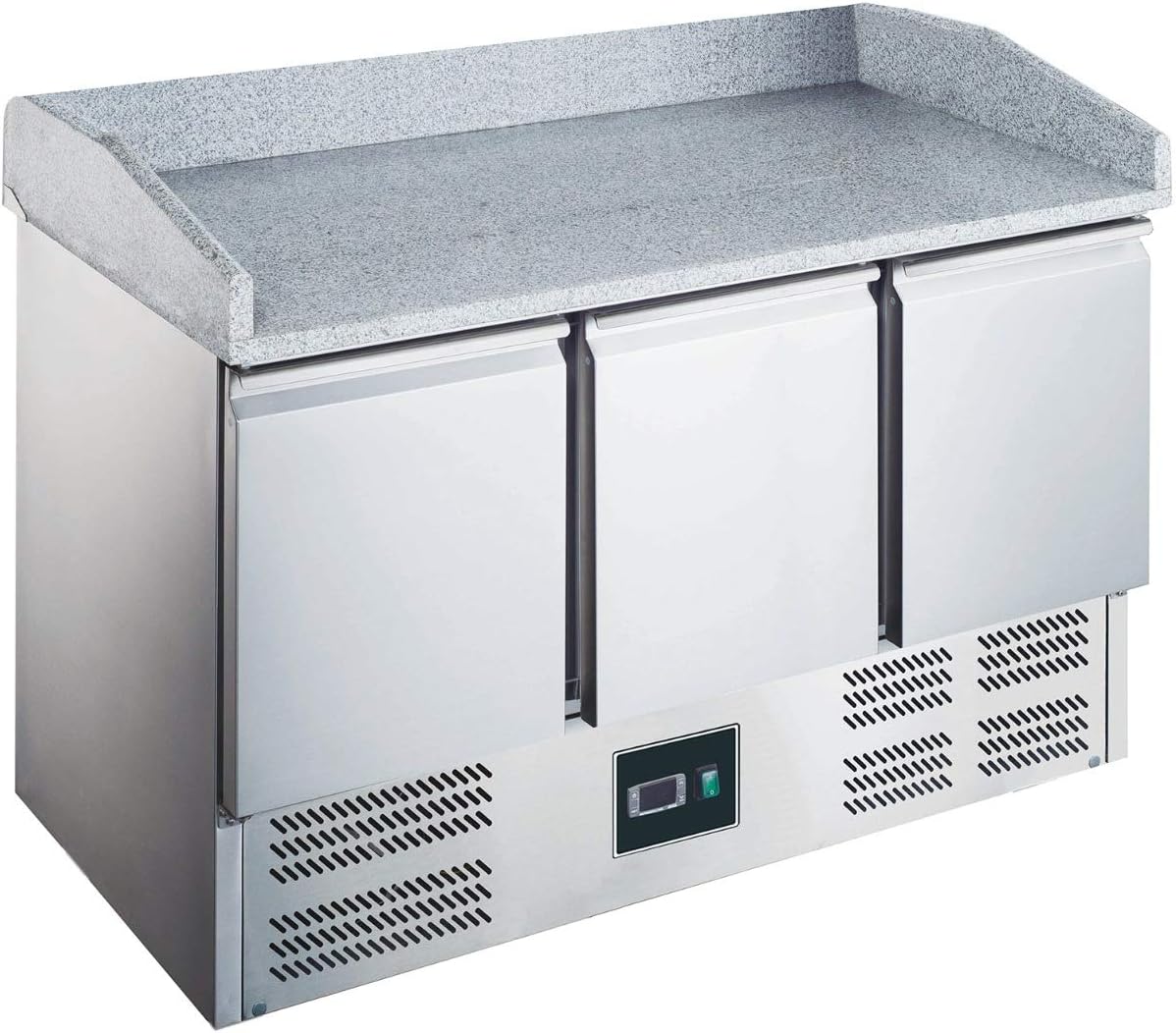 ZORRO Kühltheke, Grau/Silber, Pizzatisch ZS 903 PZ - 3 Türen - Kühltisch mit Granitplatte