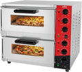 crosson Pizzaofen, 4000 W, Silber/Rot/Schwarz, Professional Doppel mit 400x400 mm Schamottstein, Kommerzieller Pizzabackofen Elektrisch Edelstahl
