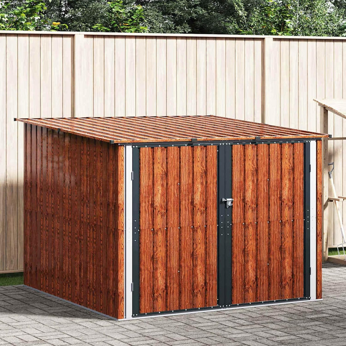 Gecheer Fahrrad, 215 x 206 x 157 cm, Metall, Holzoptik/Schwarz, speicher 3 pcs Metall langlebig doppelt verankerte Türen