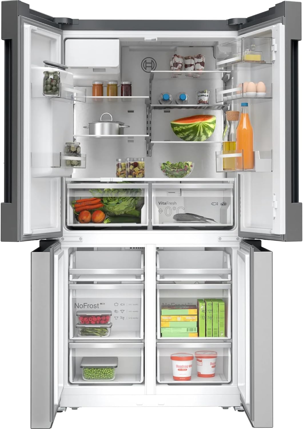 Bosch Kühlschrank, 183 x 90,5 cm, 375 L, 199 L, Silber, KFD96APEA, Serie 6, Smarter XXL-French Door, Kühlen & Gefrieren