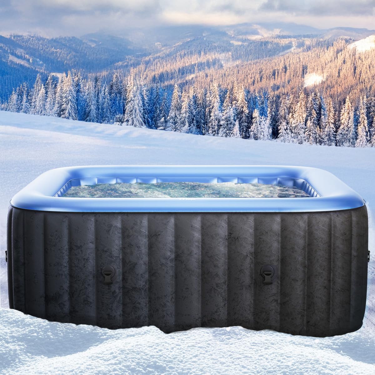 BRAST Aufblasbare Pools, 185x185 cm, schwarz/blau, Whirlpool aufblasbar MSpa Tekapo für 6 Personen In-Outdoor