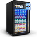 TRIUMPHKEY Mini-Kühlschrank, 93 L, Schwarz, Getränkekühlschrank, für 140 Dosen, mit Glastür kleiner Kühlschrank