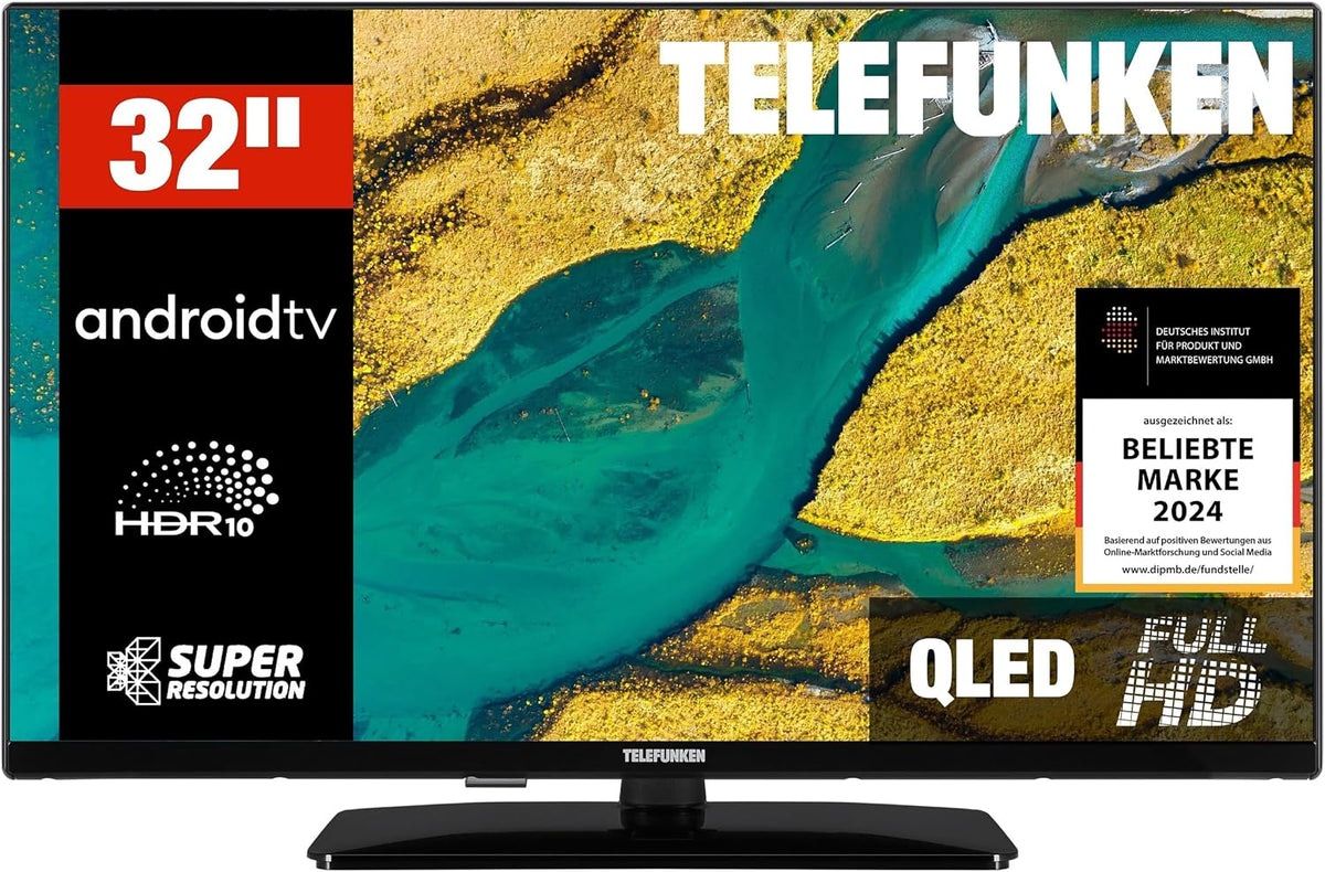 TELEFUNKEN Fernseher, 32 Zoll, Schwarz, Smart TV, QLED Smart TV Android TV Full HD, HDR mit integriertem Triple-Tuner