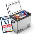 PLUG IN FESTIVALS Kühlschrank, 50 Liter, 230 V, 12 V, Silber/Schwarz, elektrische Kühlbox - Kompressor Gefrierbox bis -20 Grad