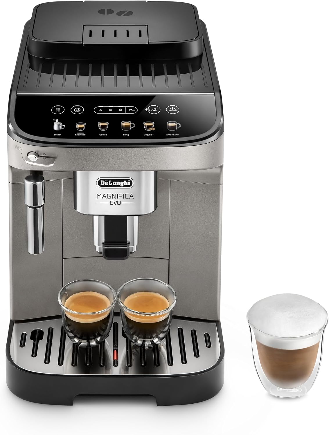 De'Longhi Kaffeevollautomat, Titan/Schwarz, Magnifica Evo ECAM290.42.TB, Kaffeemaschine mit Milchaufschäumer, Kompakt