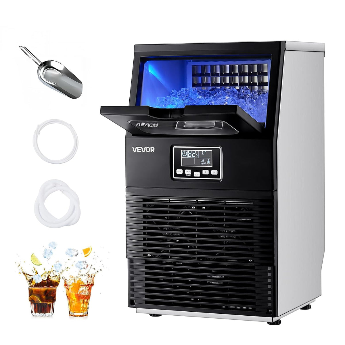 VEVOR Eismaschine, 36 kg, 5 kg, Schwarz/Silber, kommerzielle Eiswürfelmaschine /Tag mit Speicher