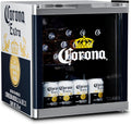 °CUBES Getränkekühlschrank, 48 L, Blau/Gelb, CORONA Mini , Kompakter Flaschenkühlschrank mit Glastür & wechselbarem