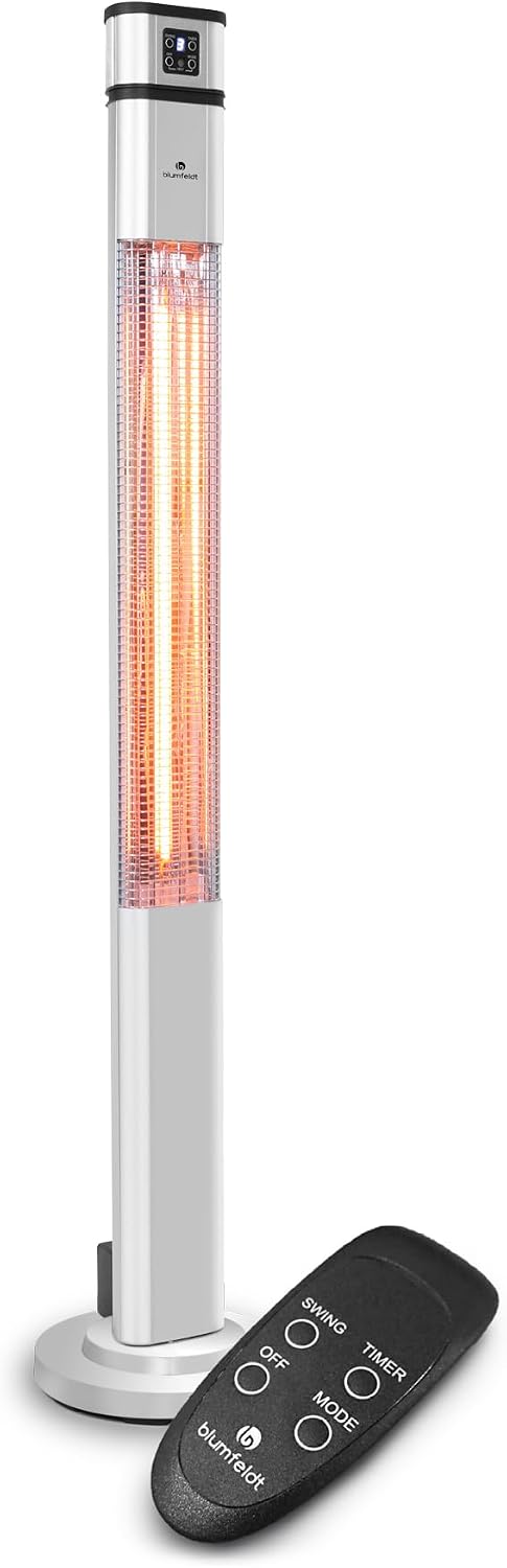 blumfeldt Heizstrahler, 2000 W, Silber, Heat Guru Plus Stand - Stand mit Leistung, 3 Heizstufen, Infrarotstrahler mit Timer