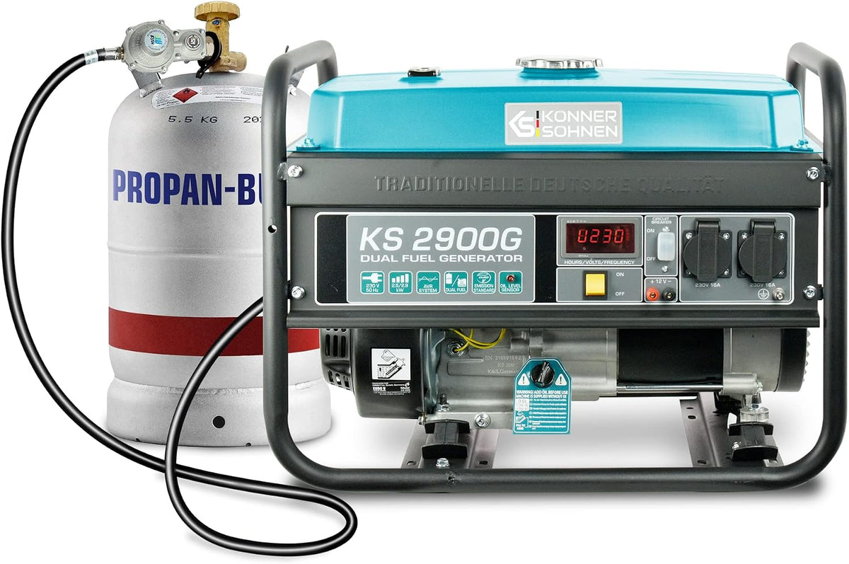 K&S Könner&Söhnen Powerstation, 2900 W, 230 V, 12 V, Blau/Schwarz/Silber, LPG/Benzin-Generator KS 2900G der DUAL FUEL-Serie