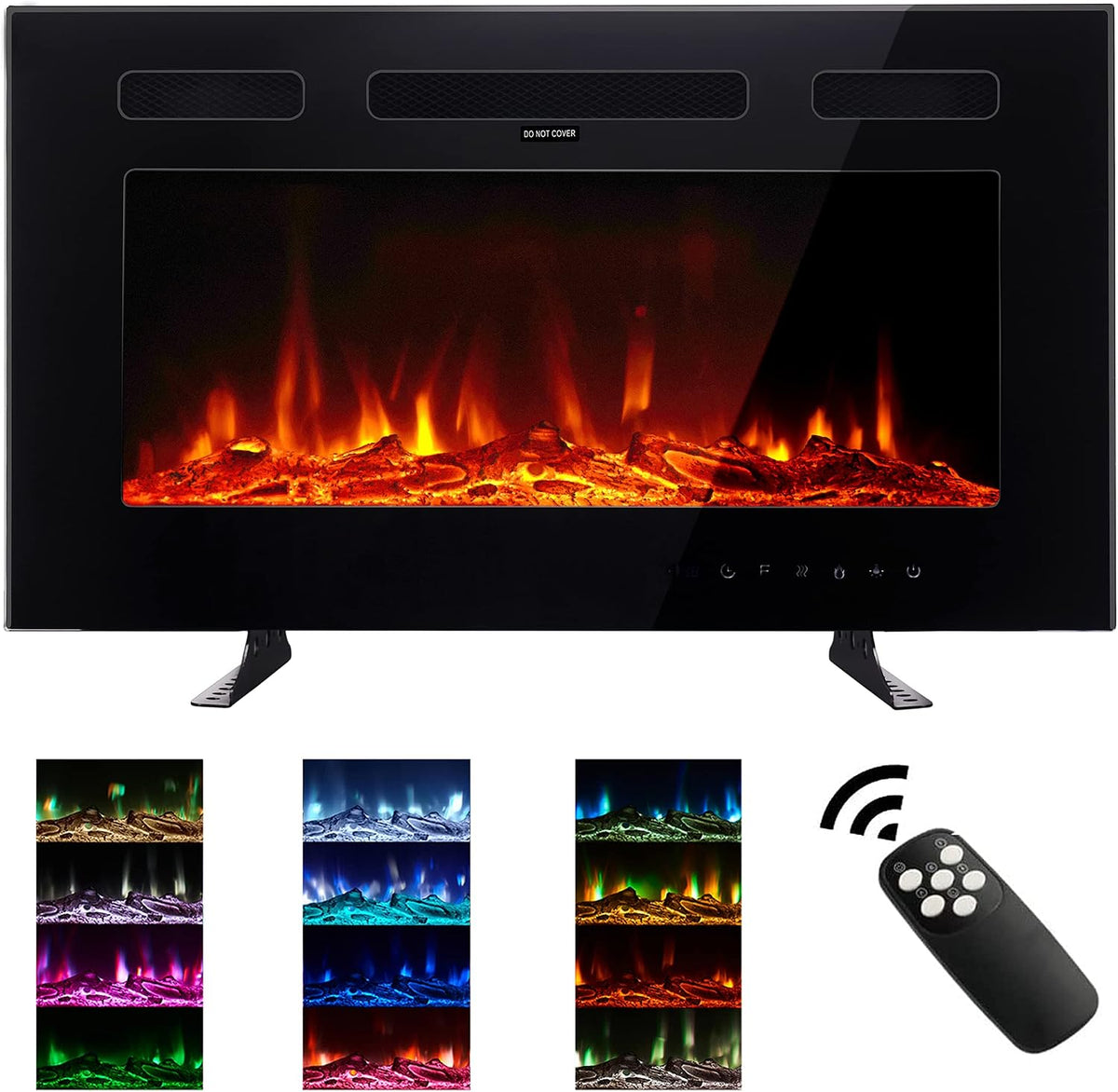 M.C.Haus Elektrokamin, 76.2 cm, Schwarz, Ultradünner Elektrischer Kamin, geräuscharm, 12 Verschiedene Flammen, versenkte Wandmontage