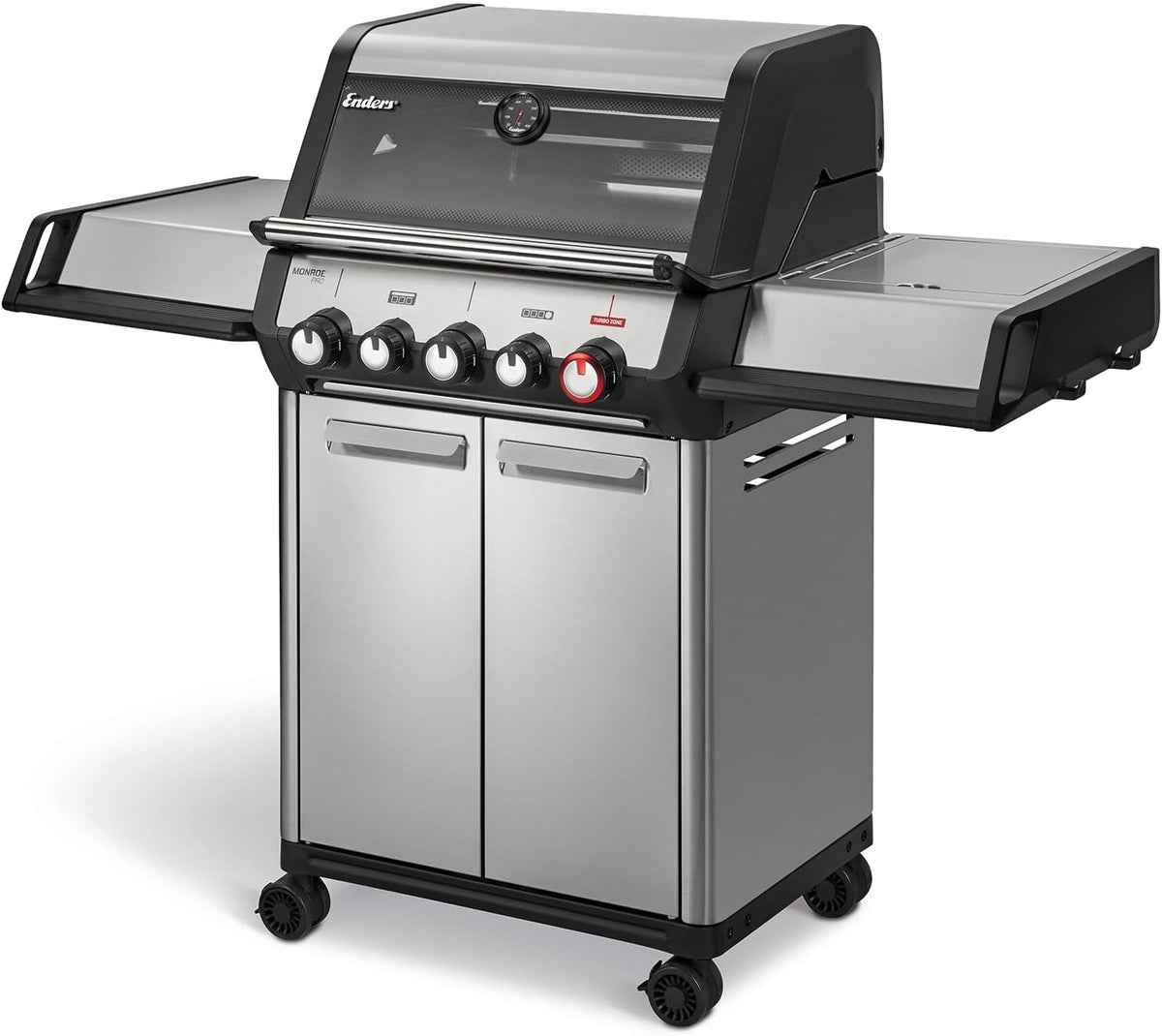 Enders Gasgrill, Schwarz/Silber, ® Monroe Pro 3 SIKR Turbo. 3-Brenner, mit Kocher und Infrarot-Heckbrenner, PanoVision Sichtfenster