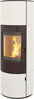 Thermia Kaminofen, 150 mm, 7kw, Cremeweiß/Schwarz, Legierter Stahl, München XL Stahl Creme weiß Speicherofen Panoramatür