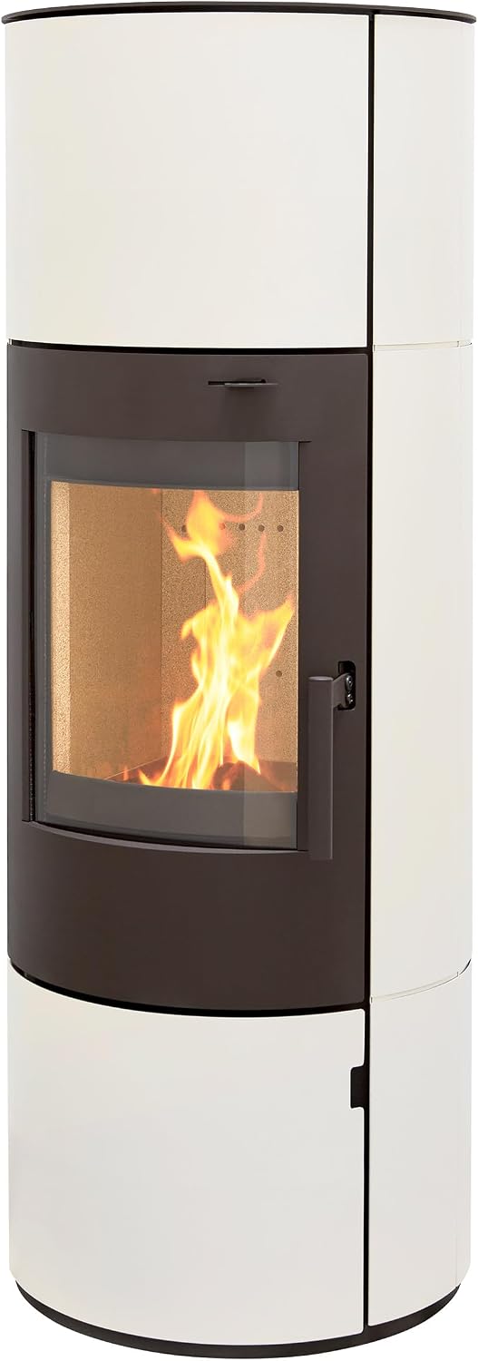 Thermia Kaminofen, 150 mm, 7kw, Cremeweiß/Schwarz, Legierter Stahl, München XL Stahl Creme weiß Speicherofen Panoramatür