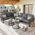 Gartenmöbel-Set Dolamaní, Olifen, Metal,Glas,Kunststoff-Holzimitat, Grau, Gartenmöbel Set Lounge möbel Outdoor für 5-6 Personen