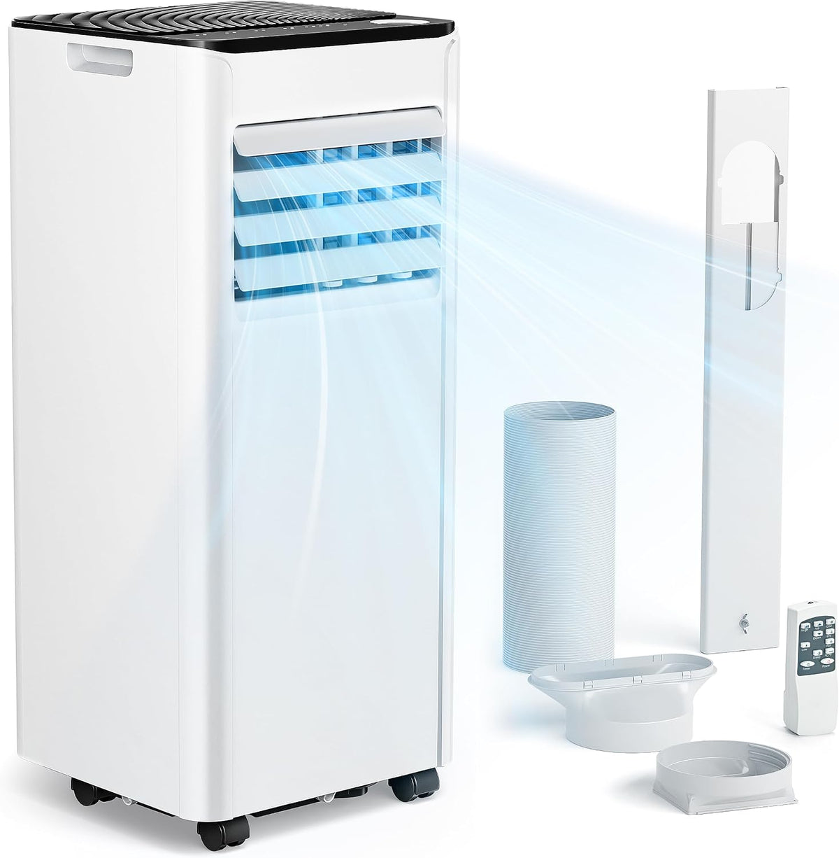 E EUHOMY Klimaanlage, 48 dB, 25 m, Weiß/Schwarz, Mobile 9000 BTU mit Abluftschlauch, 4-in-1 Mobiles Klimagerät