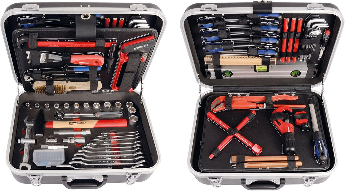 Projahn Werkzeugkasten, Schwarz/Silber/Rot, 8685 proficraft Werkzeugkoffer SANITÄR metrisch 6-kant 12, 5/1/2', 95-tlg