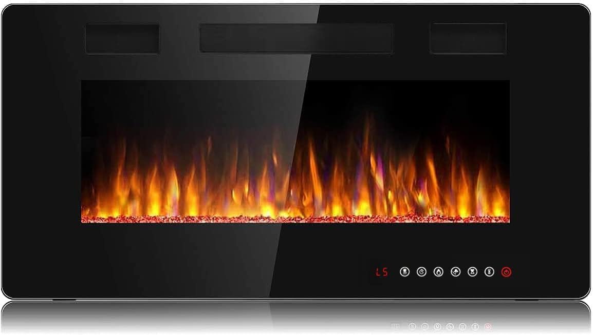 Waleaf Elektrokamin, 91,4 cm, 1500 W, Schwarz, Elektrischer Kamin mit Heizung, 3D-Flammeneffekt, 12 Flammenfarben