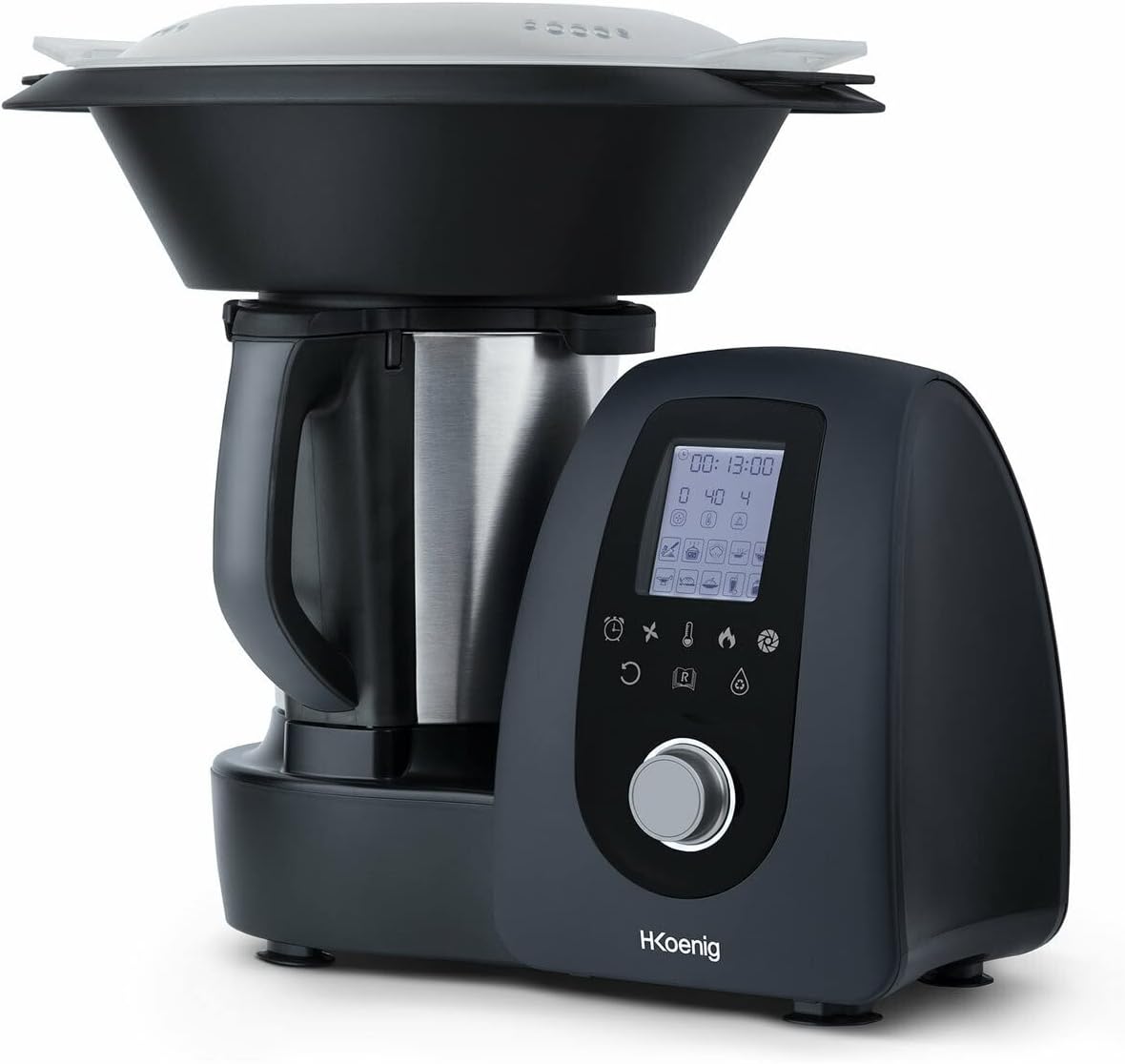 H.Koenig Universalküchenmaschinen, 1000 W, 2 L, Schwarz/Silber, HK8 Intelligente Profi-Küchenmaschine mit Heizung