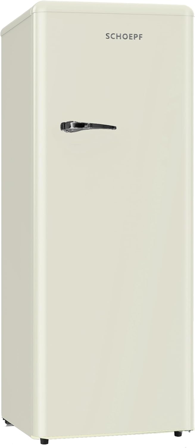 SCHOEPF Getränkekühlschrank, 145,6 cm, 238 L, 40 dB, Cremefarben, RKS245 Vollraum-Kühlschrank, Retro Design, LED-Beleuchtung